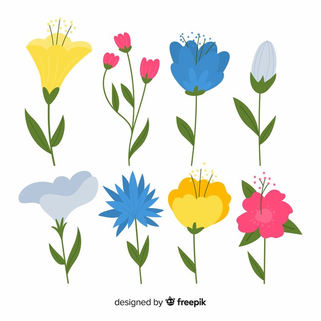 Colección adorable de flores con diseño plano