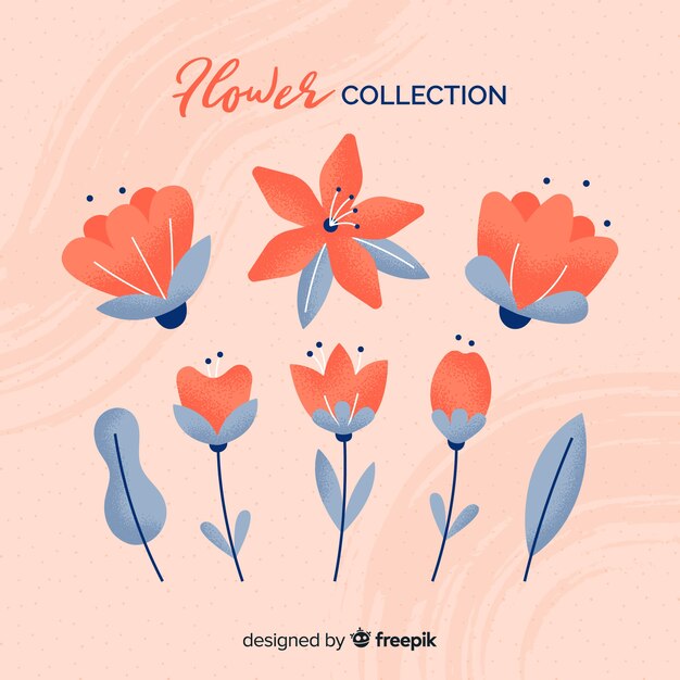 Colección adorable de flores con diseño plano