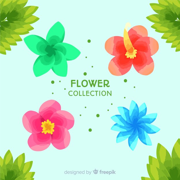 Colección adorable de flores con diseño plano