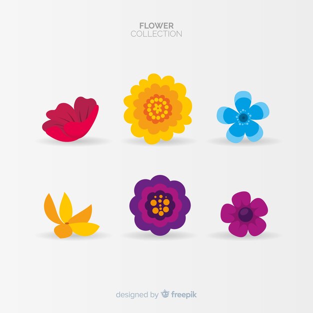 Colección adorable de flores con diseño plano