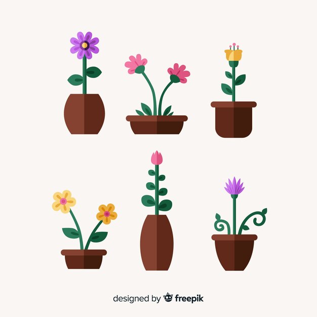 Colección adorable de flores con diseño plano