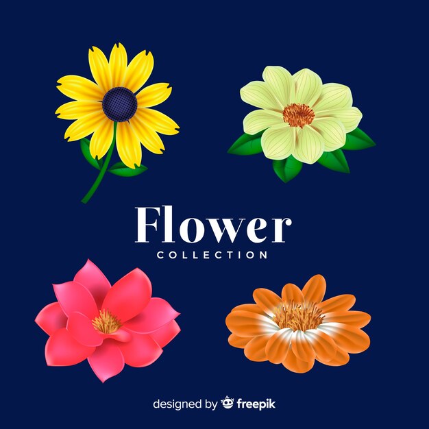 Colección adorable de flores con diseño realista