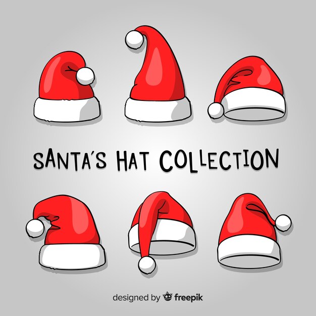Colección adorable de gorros de santa claus dibujados a mano