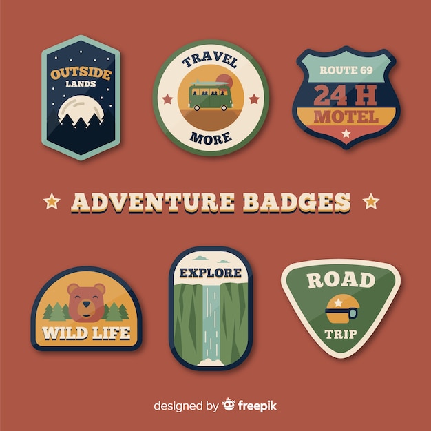 Vector gratuito colección adorable de insignias de aventura