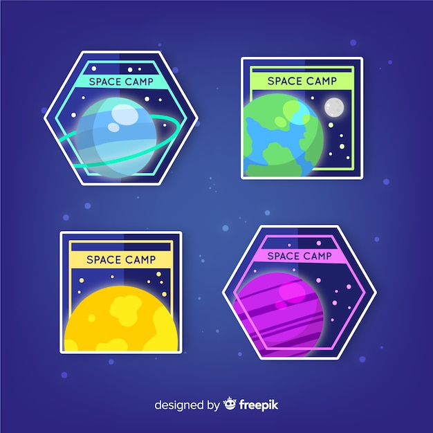 Colección adorable de insignias del espacio con diseño plano