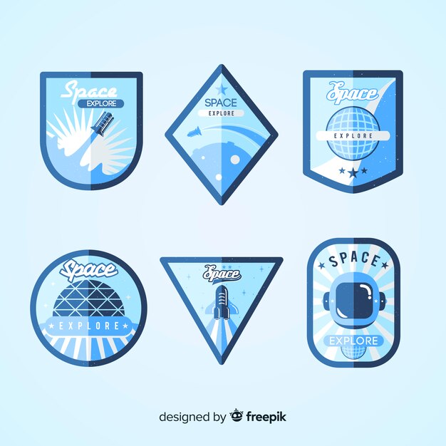Colección adorable de insignias del espacio con diseño plano