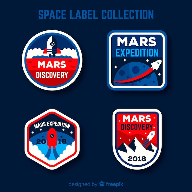 Colección adorable de insignias del espacio con diseño plano