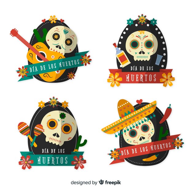 Colección adorable de insignias de festividad mexicana con diseño plano