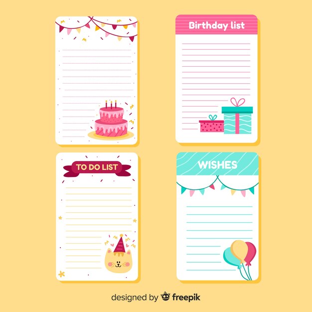 Colección adorable de listas de cosas que hacer con diseño plano