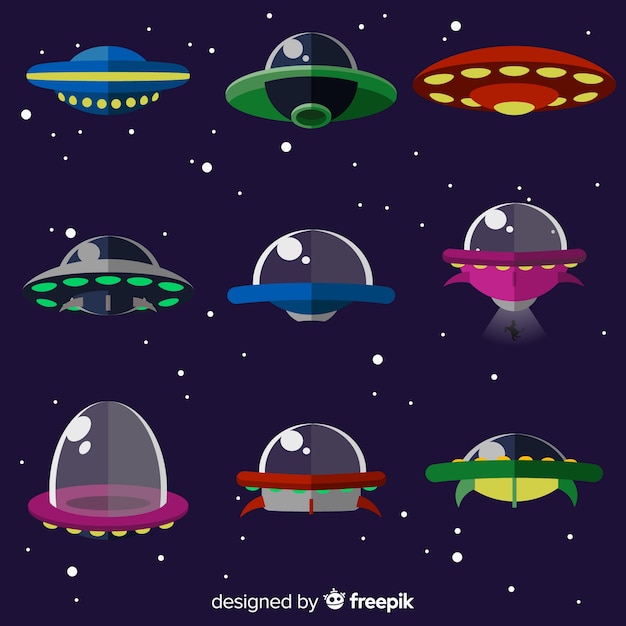 Colección adorable de naves espaciales con diseño plano