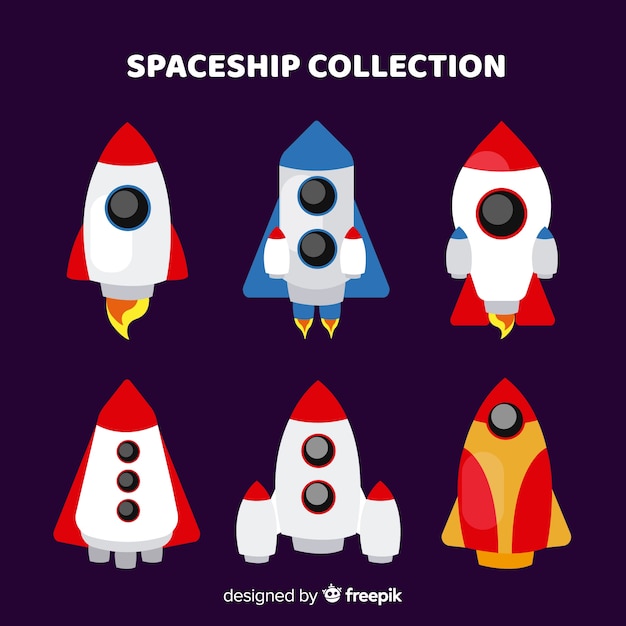 Vector gratuito colección adorable de naves espaciales con diseño plano