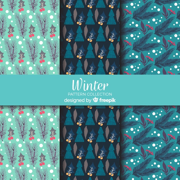 Colección adorable de patrones de invierno dibujados a mano