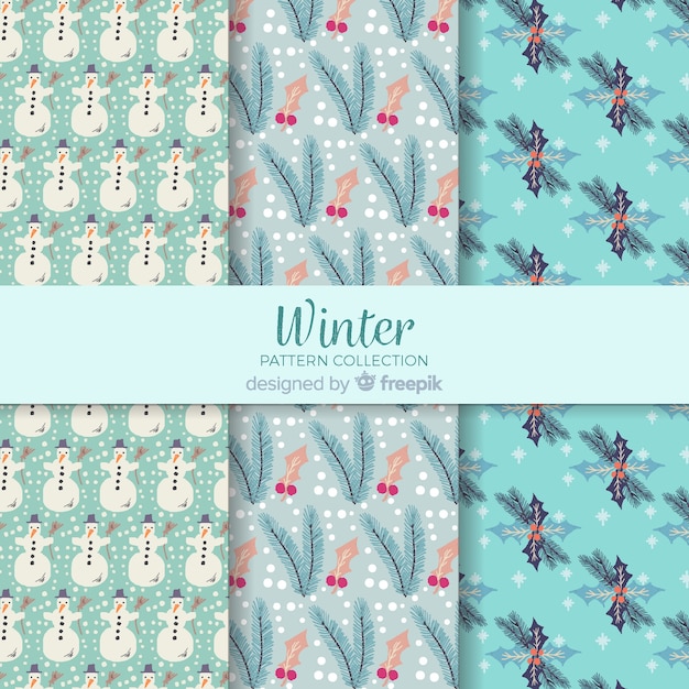 Vector gratuito colección adorable de patrones de invierno dibujados a mano