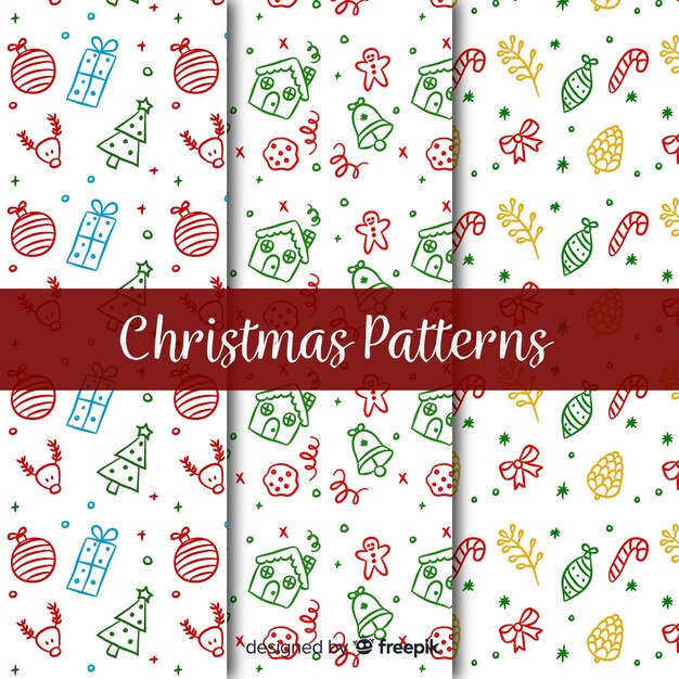 Colección adorable de patrones de navidad dibujados a mano