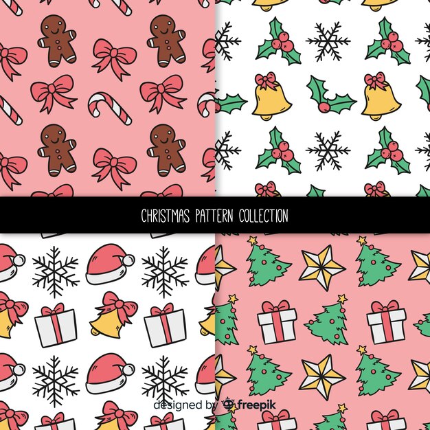 Vector gratuito colección adorable de patrones de navidad dibujados a mano