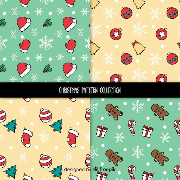 Colección adorable de patrones de navidad dibujados a mano
