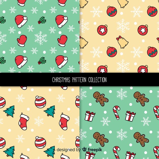 Colección adorable de patrones de navidad dibujados a mano