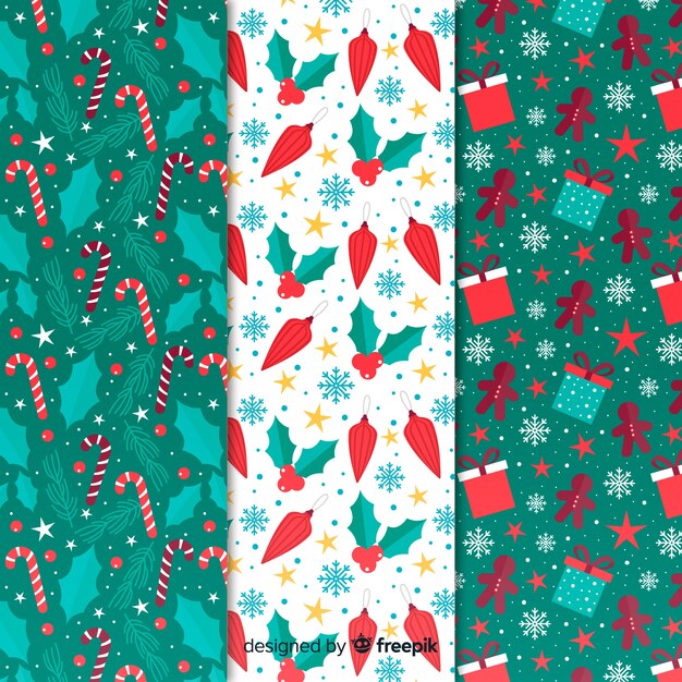 Colección adorable de patrones de navidad con diseño plano