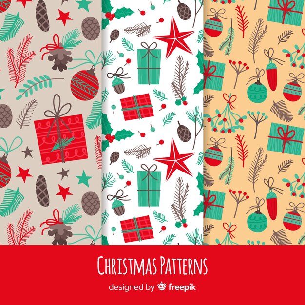 Colección adorable de patrones de navidad con diseño plano