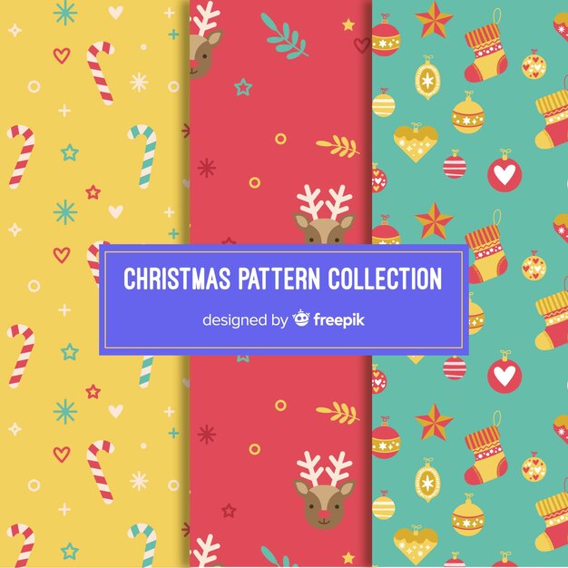 Colección adorable de patrones de navidad con diseño plano