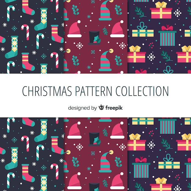 Colección adorable de patrones de navidad con diseño plano