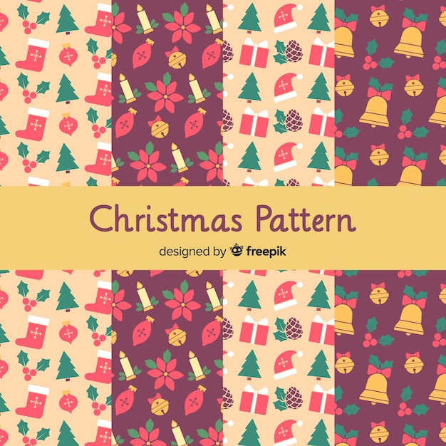 Colección adorable de patrones de navidad con diseño plano