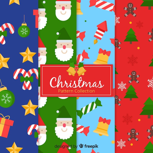 Colección adorable de patrones de navidad con diseño plano