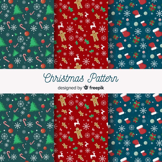 Colección adorable de patrones de navidad con diseño plano
