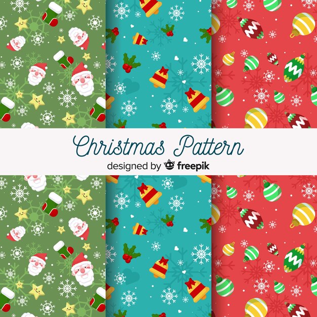 Colección adorable de patrones de navidad con diseño plano