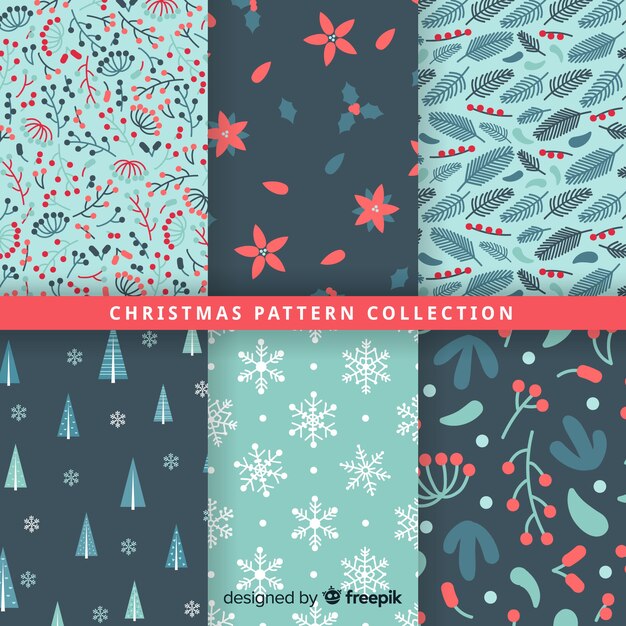 Colección adorable de patrones de navidad con diseño plano