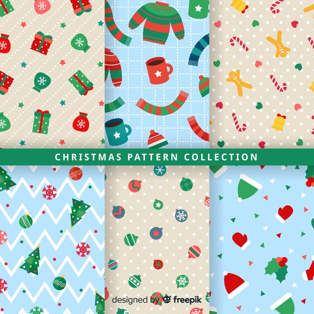 Colección adorable de patrones de navidad con diseño plano