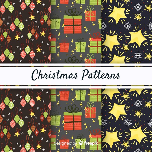 Colección adorable de patrones de navidad con diseño plano