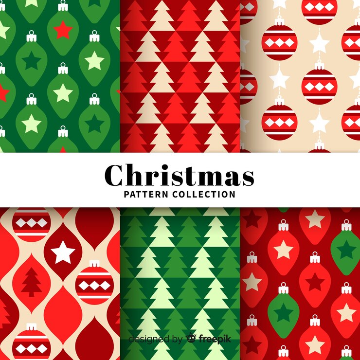 Vector gratuito colección adorable de patrones de navidad con diseño plano