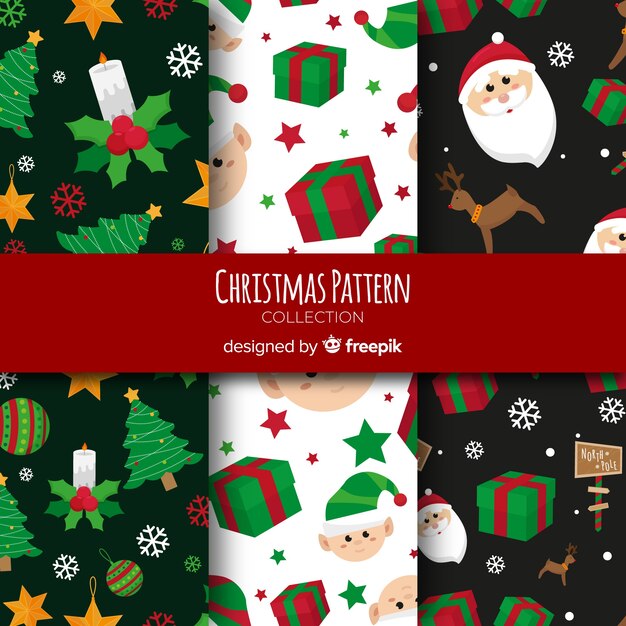 Colección adorable de patrones de navidad con diseño plano
