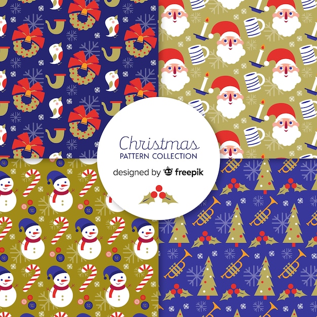 Colección adorable de patrones de navidad con diseño plano