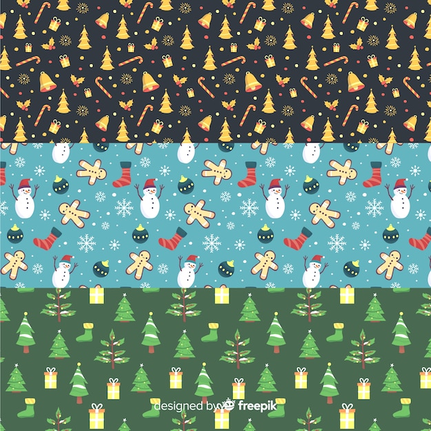 Colección adorable de patrones de navidad con diseño plano