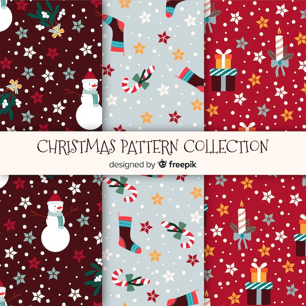Colección adorable de patrones de navidad con diseño plano