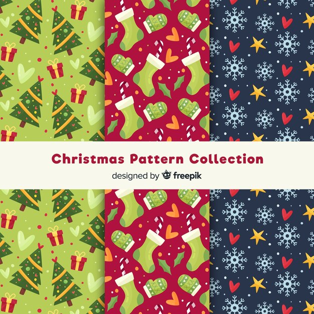 Colección adorable de patrones de navidad con diseño plano