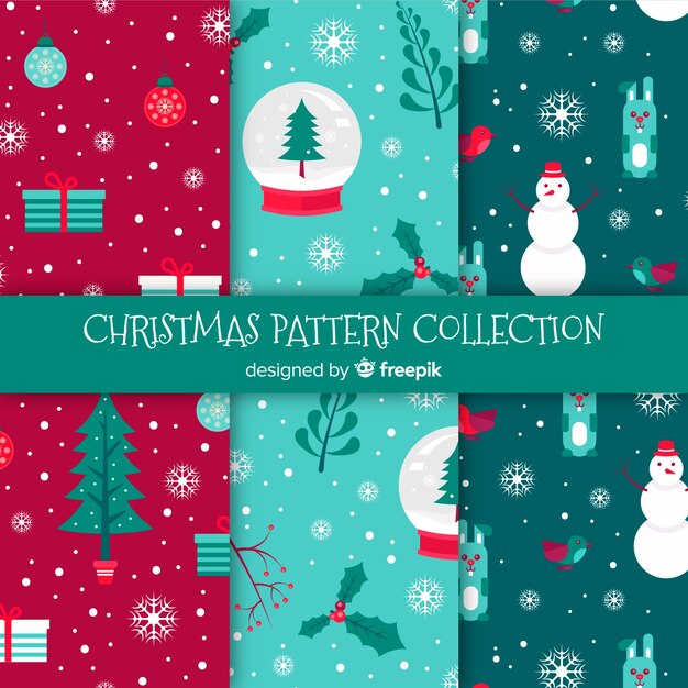 Colección adorable de patrones de navidad con diseño plano