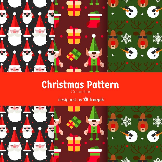 Vector gratuito colección adorable de patrones de navidad con diseño plano