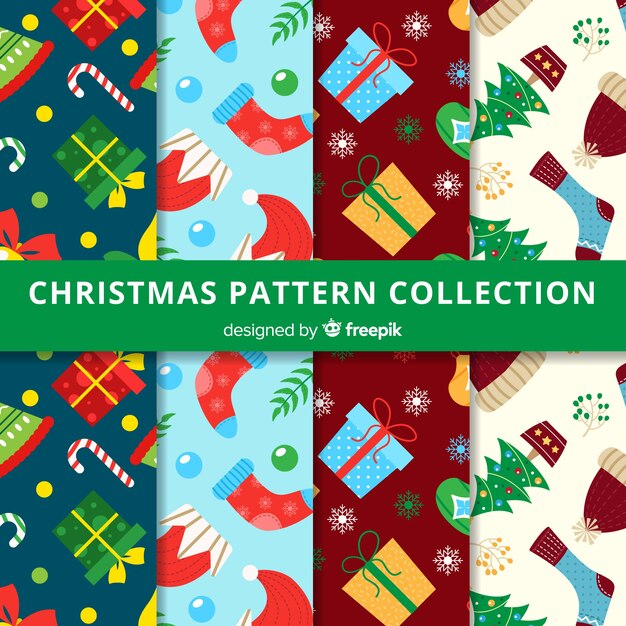Colección adorable de patrones de navidad con diseño plano