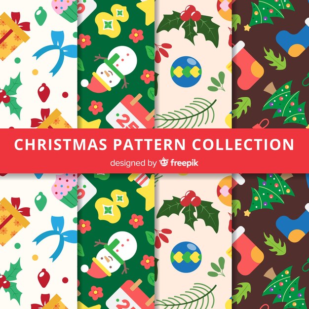 Colección adorable de patrones de navidad con diseño plano