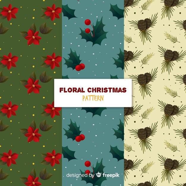 Colección adorable de patrones de navidad con estilo floral