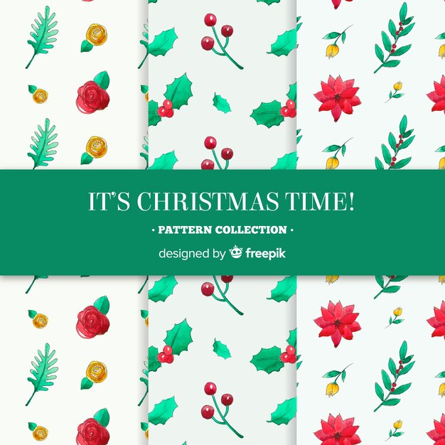 Colección adorable de patrones de navidad con estilo floral
