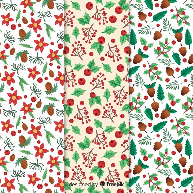 Colección adorable de patrones de navidad con estilo floral