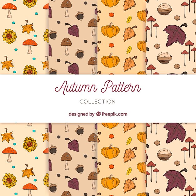 Colección adorable de patrones otoñales dibujados a mano