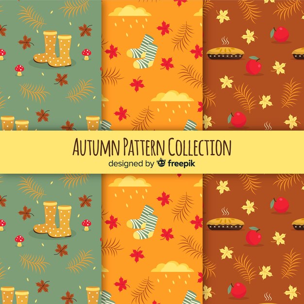 Colección adorable de patrones de otoño dibujados a mano