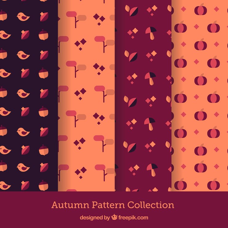 Vector gratuito colección adorable de patrones de otoño con diseño plano