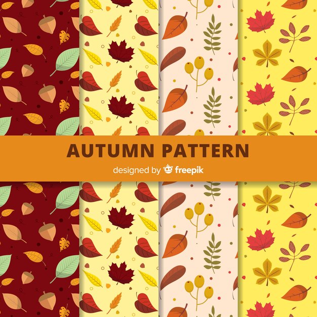 Colección adorable de patrones de otoño con diseño plano