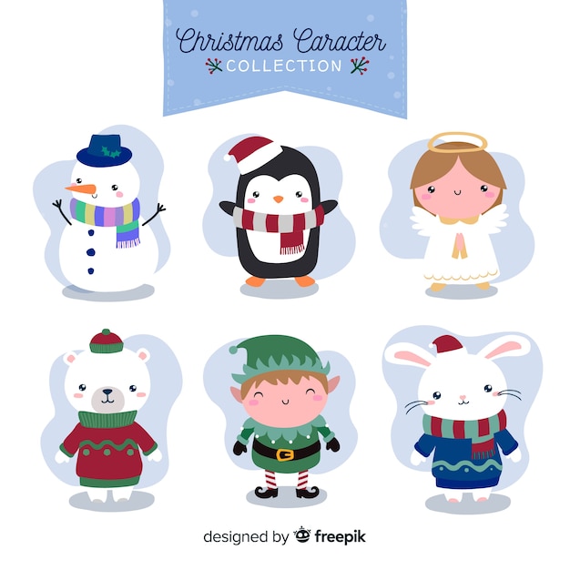 Vector gratuito colección adorable de personajes de navidad dibujados a mano